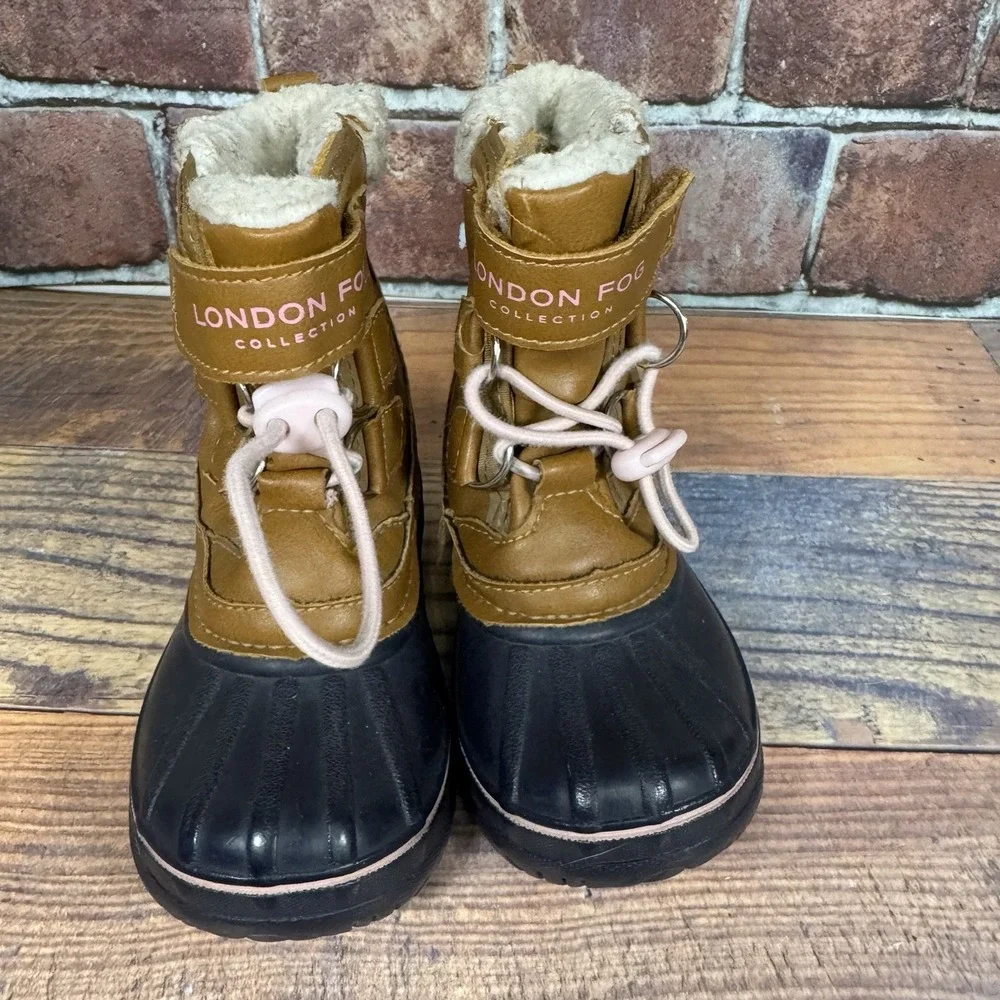 London Fog Toddler Girl Snow Boots Size‎ 6 Pink/Tan /Blue Waterproof Lined